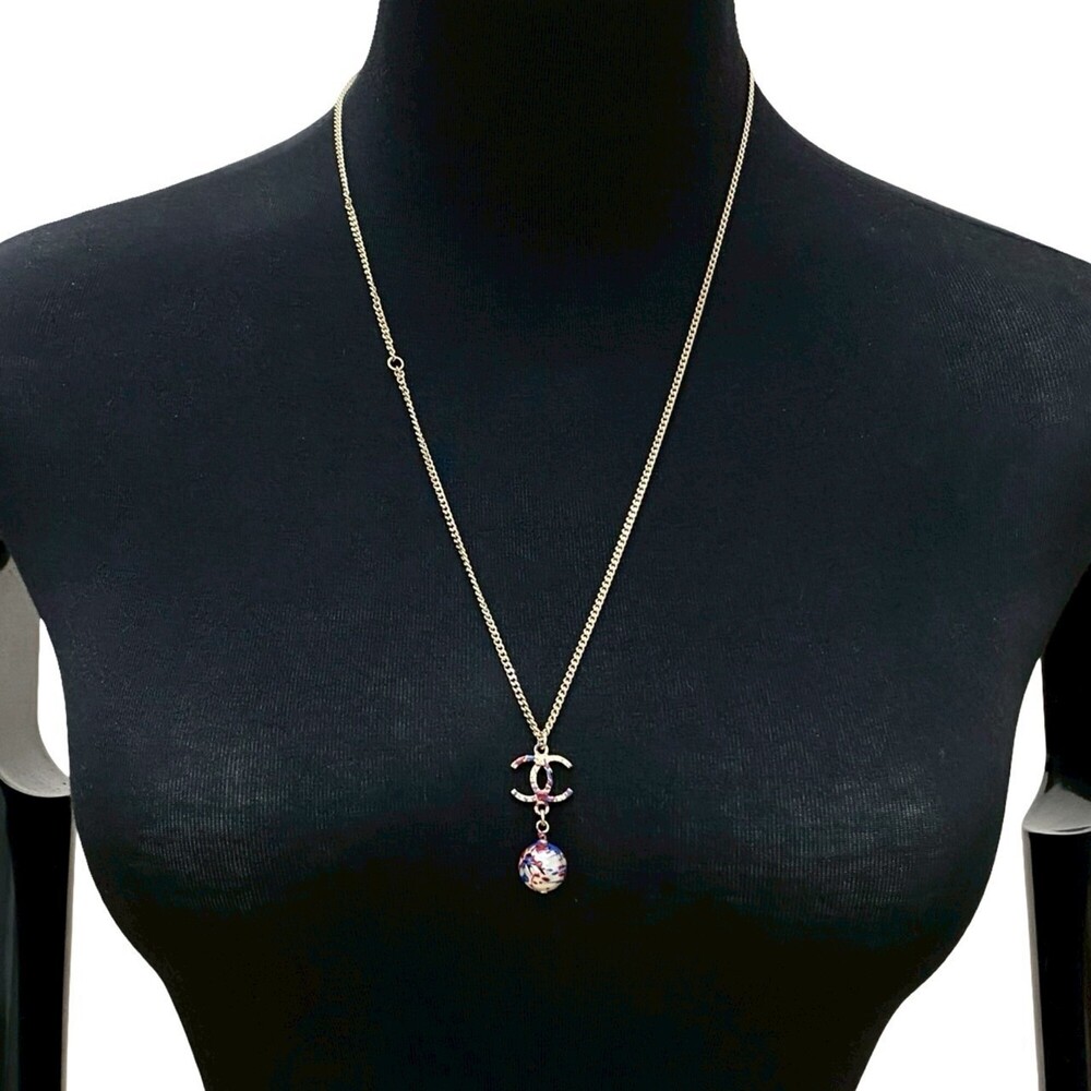 CHANEL Authentic Blue Pearl Logo Necklace - Picture 1 of 4